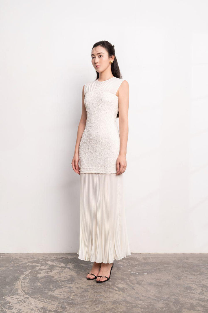 Selah Drop Waist Round Neck Foam Silk Ankle Length Dress - MEAN BLVD