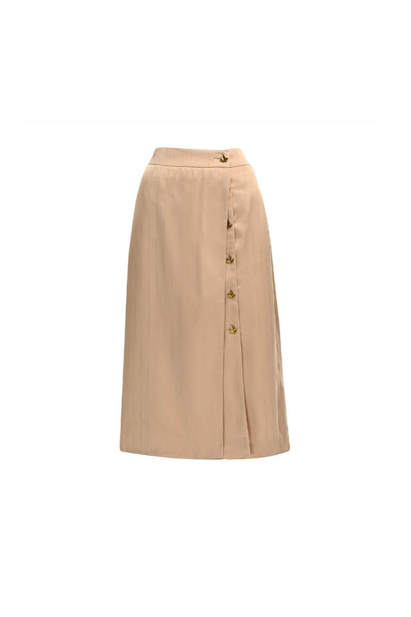 Selene Straight Button Satin Midi Skirt - MEAN BLVD