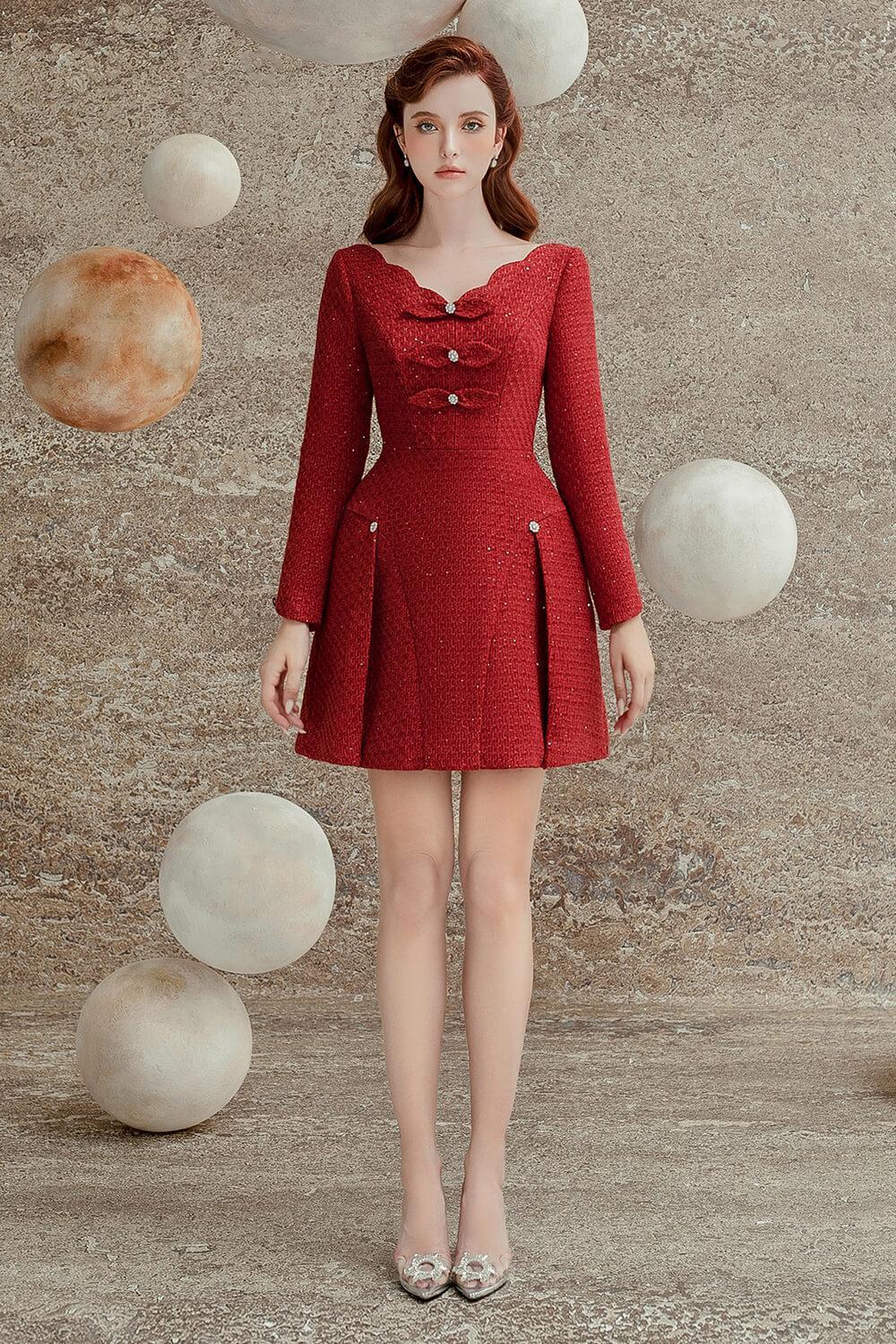 Selina A-line Scallop Neck Tweed Mini Dress - MEAN BLVD