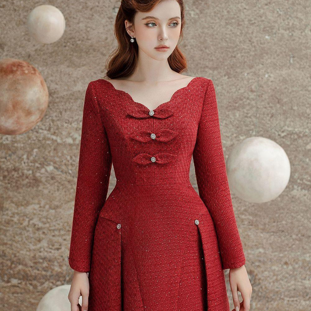 Selina A-line Scallop Neck Tweed Mini Dress - MEAN BLVD