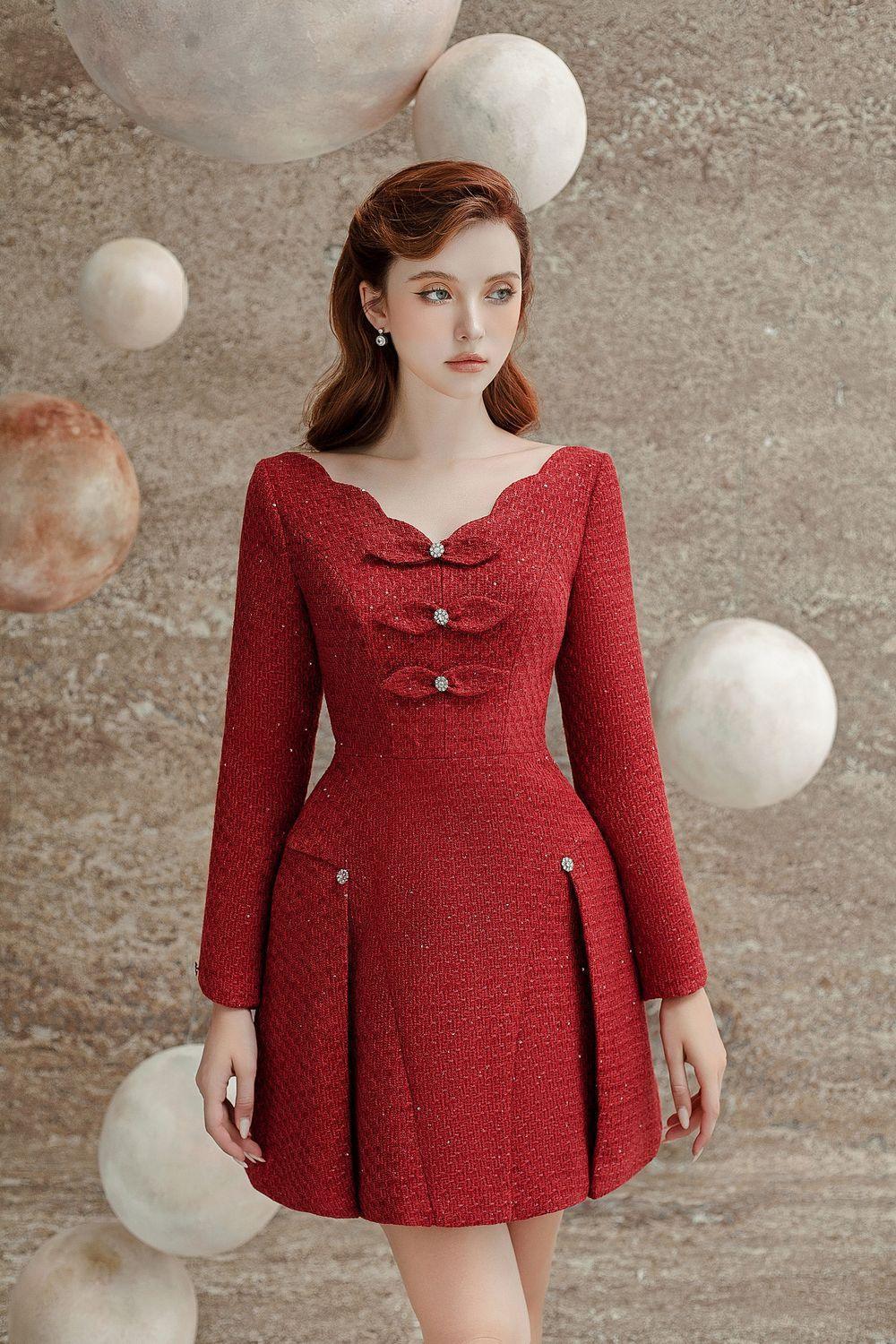 Selina A-line Scallop Neck Tweed Mini Dress - MEAN BLVD