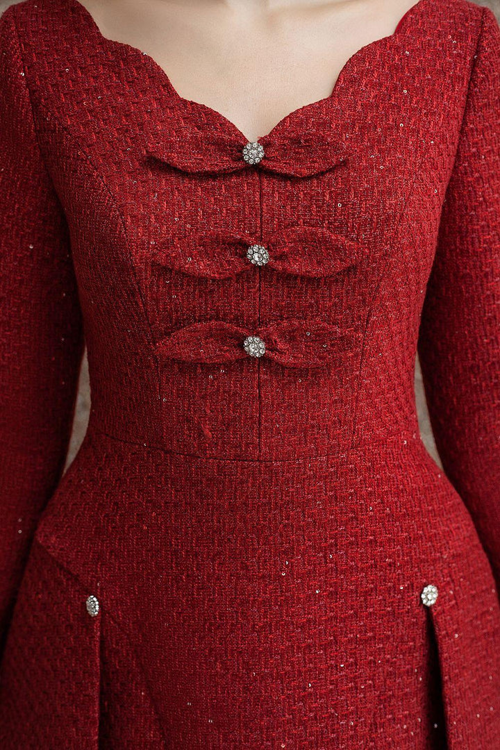 Selina A-line Scallop Neck Tweed Mini Dress - MEAN BLVD