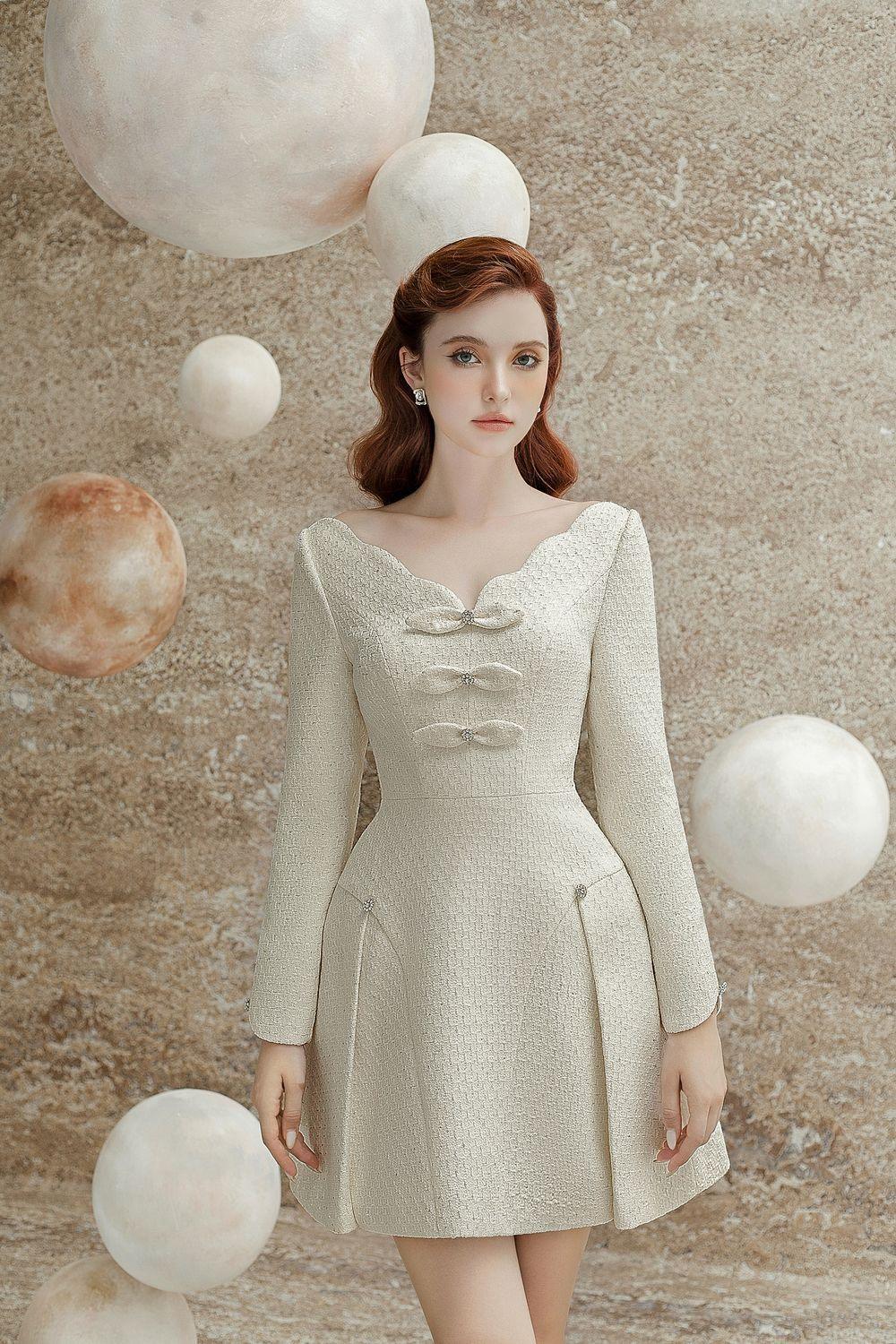 Selina A-line Scallop Neck Tweed Mini Dress - MEAN BLVD