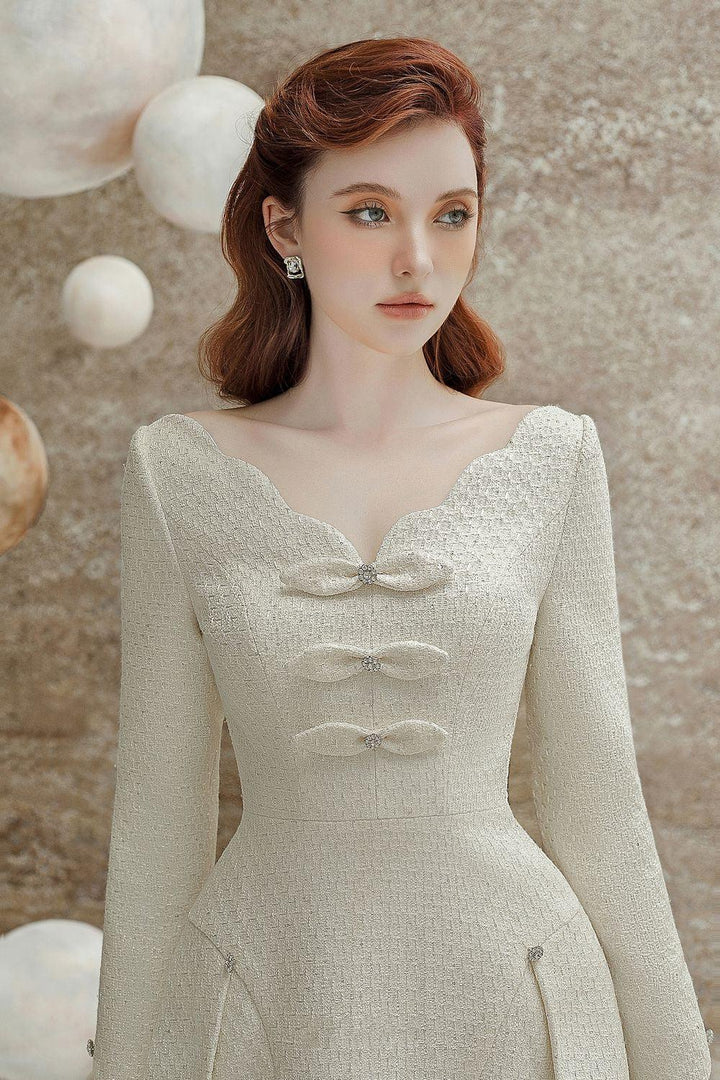 Selina A-line Scallop Neck Tweed Mini Dress - MEAN BLVD