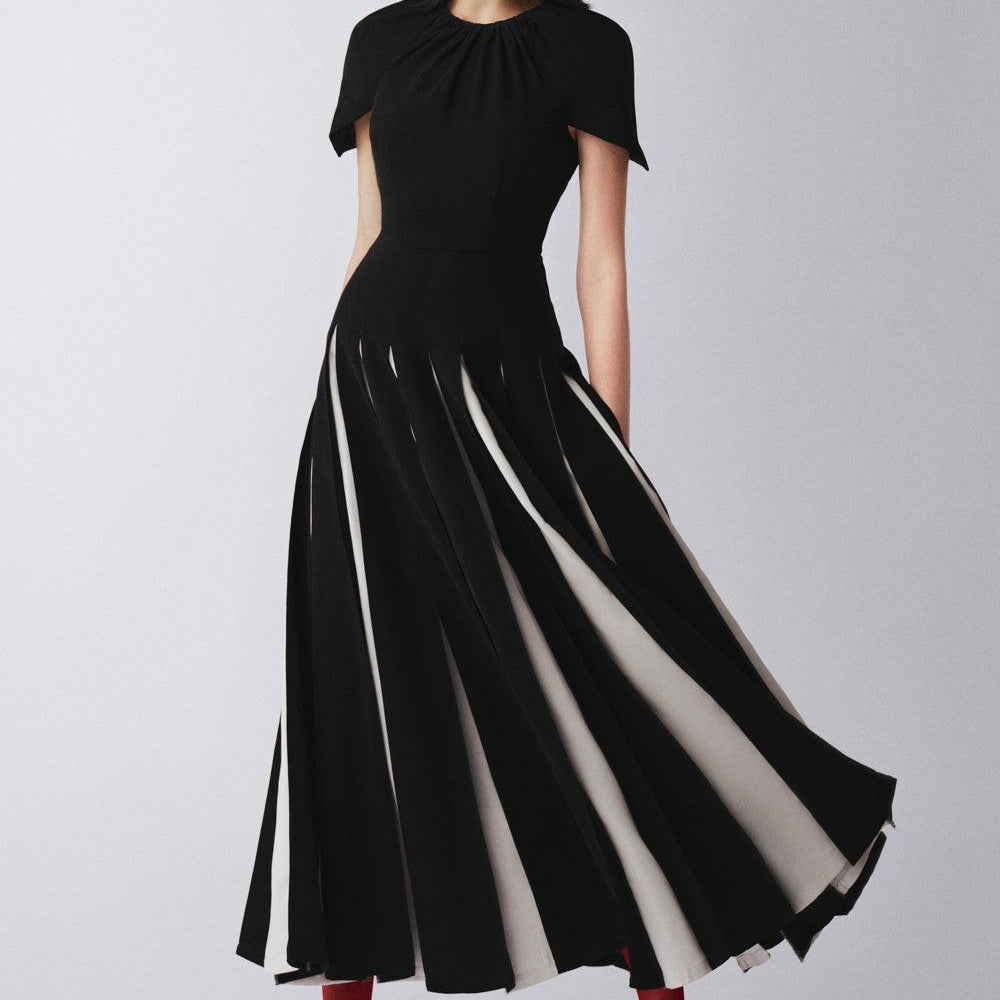Selina Gored Round Neck Poly Silk Midi Dress - MEAN BLVD