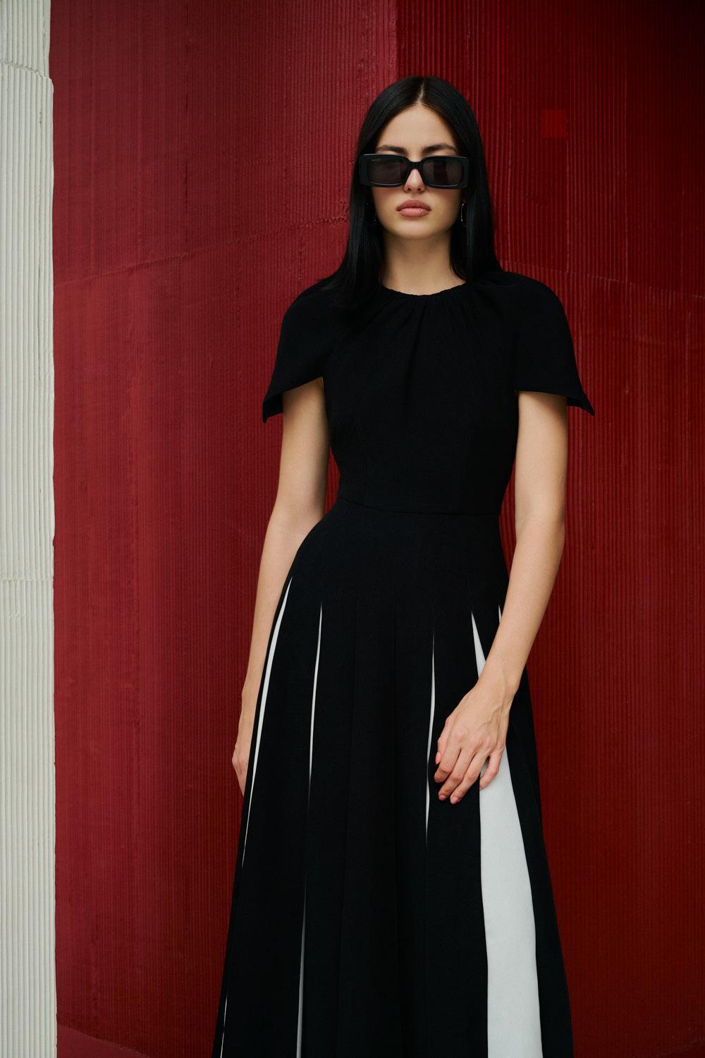Selina Gored Round Neck Poly Silk Midi Dress - MEAN BLVD