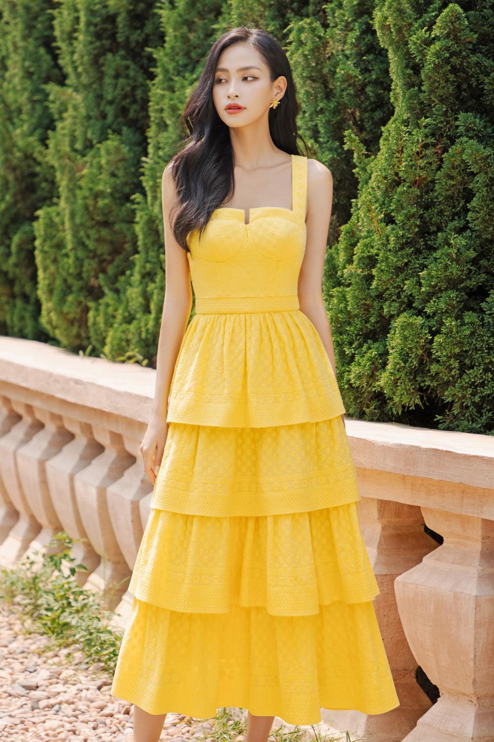 Señorita Layered Semi-Heart Neck Cotton Midi Dress - MEAN BLVD