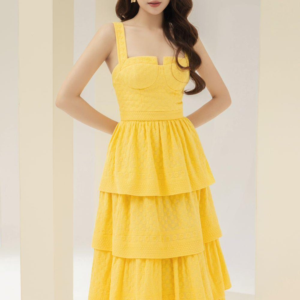 Señorita Layered Semi-Heart Neck Cotton Midi Dress - MEAN BLVD