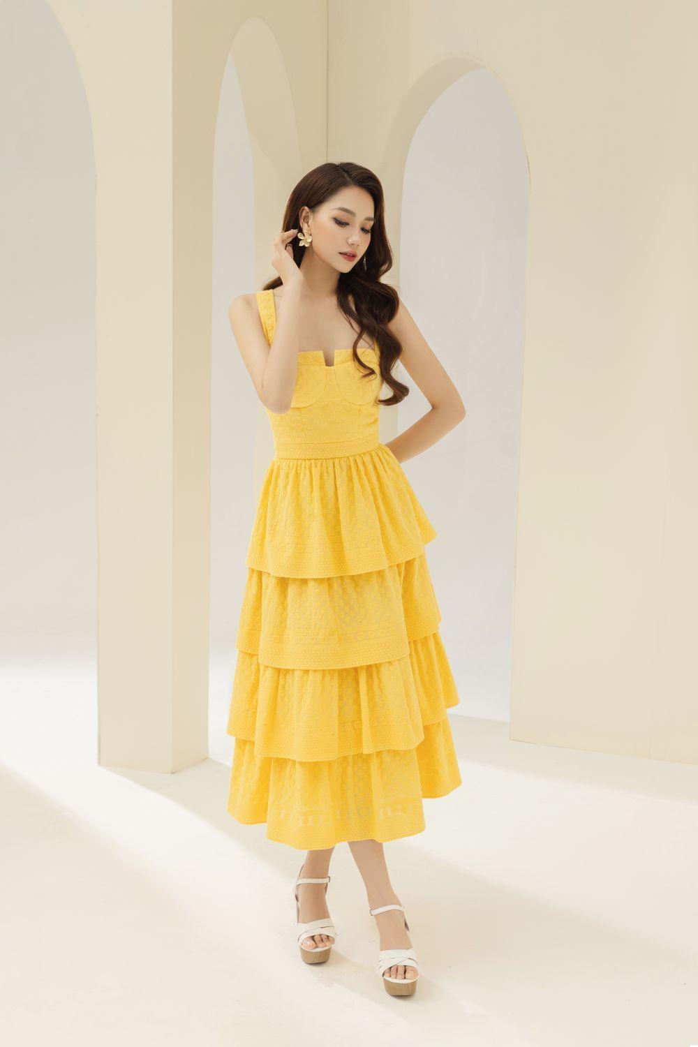 Women's Señorita Layered Semi-Heart Neck Cotton Midi Dress S/M/L/Xl Yellow Floral Mean Blvd M / Yellow / Floral