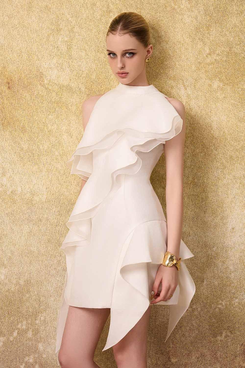 ruffle layered mini dress Della - Pink, Large | Hazel and Olive Buttercream Eyelet Corset Tiered Mini
