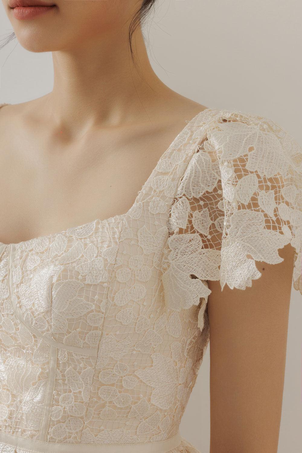 Serena A-line Short Sleeved Lace Midi Dress - MEAN BLVD