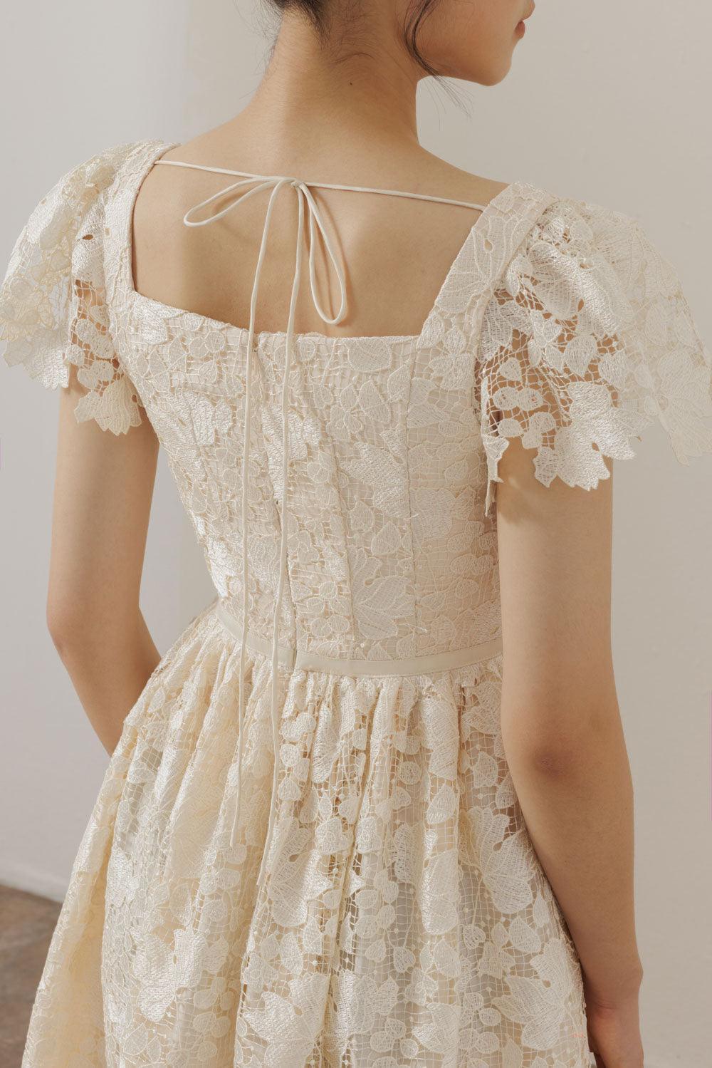 Serena A-line Short Sleeved Lace Midi Dress - MEAN BLVD