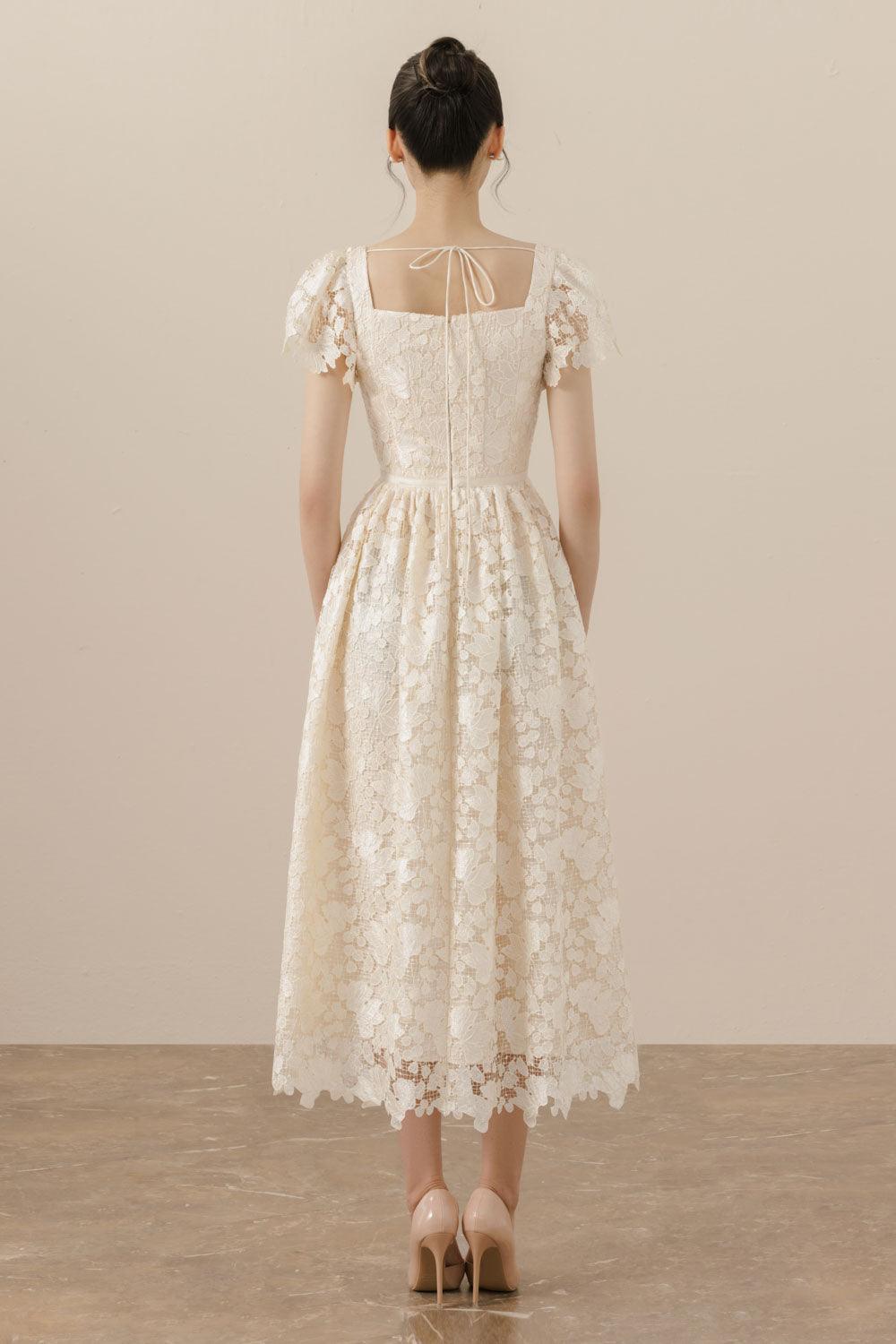 Serena A-line Short Sleeved Lace Midi Dress - MEAN BLVD