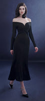 Serenara Trumpet Off-Shoulder Wool Midi Dress - MEAN BLVD