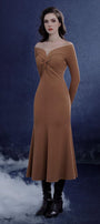 Serenara Trumpet Off-Shoulder Wool Midi Dress - MEAN BLVD