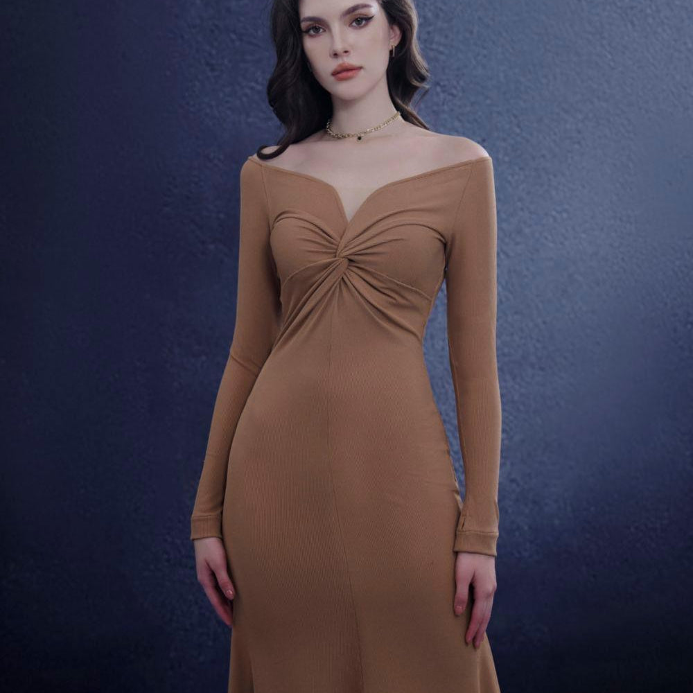 Serenara Trumpet Off-Shoulder Wool Midi Dress - MEAN BLVD