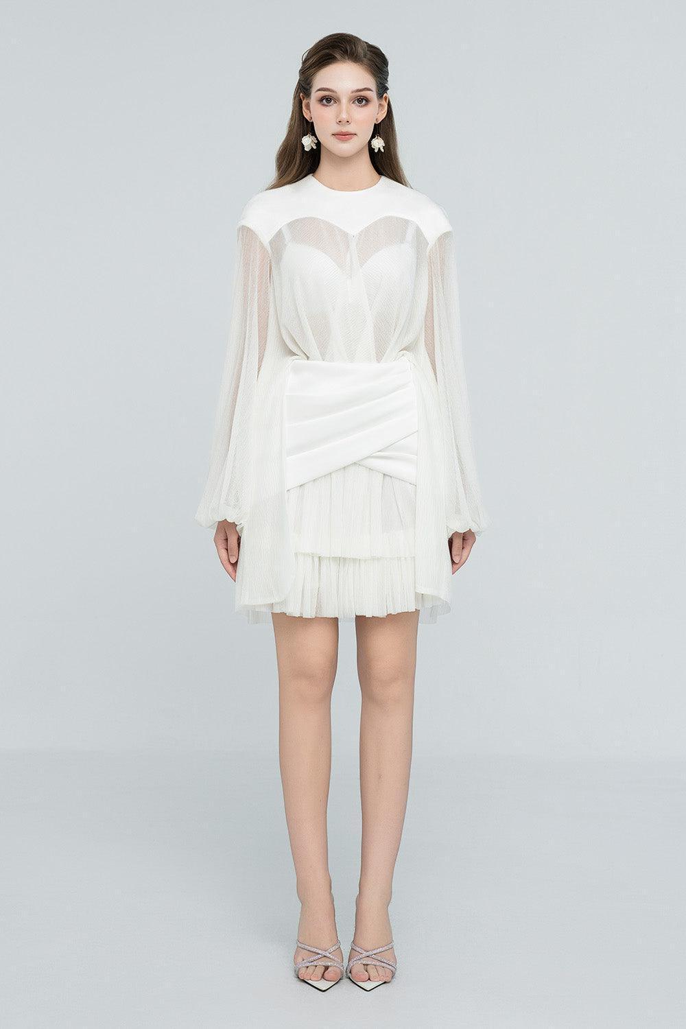 white chanel mini dress CHANEL Tweed Cream Sequin Mini Dress