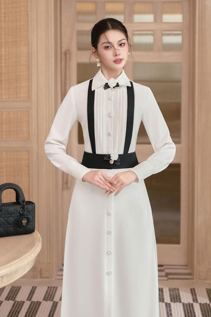 Seward A-line Contrasting Waistband Cotton Ankle Length Skirt - MEAN BLVD