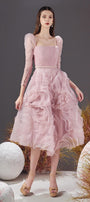 Sherman Fit and Flare Leg Of Mutton Sleeved Organza Knee-length Dress - MEAN BLVD