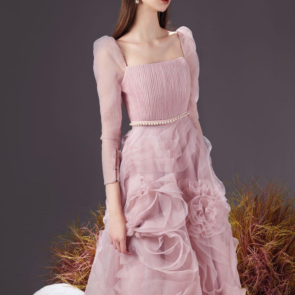 Sherman Fit and Flare Leg Of Mutton Sleeved Organza Knee-length Dress - MEAN BLVD