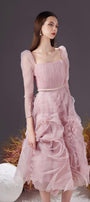 Sherman Fit and Flare Leg Of Mutton Sleeved Organza Knee-length Dress - MEAN BLVD