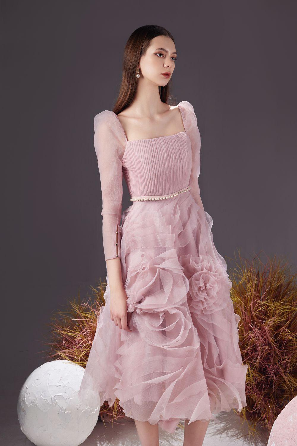 Sherman Fit and Flare Leg Of Mutton Sleeved Organza Knee-length Dress - MEAN BLVD