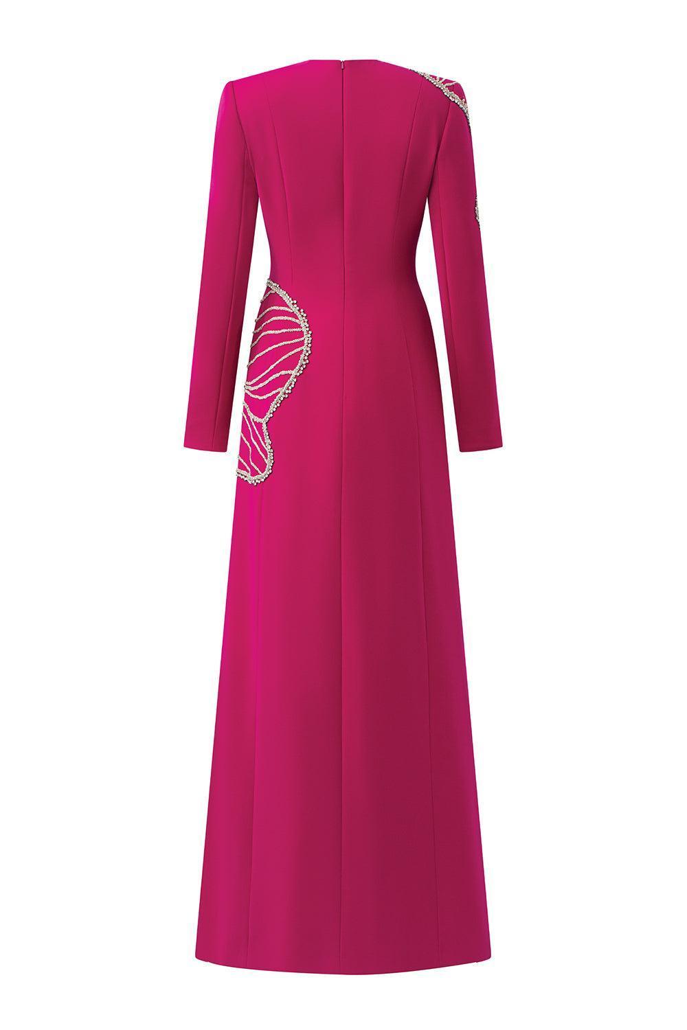 Shimmer A-line Round Neck Velvet Satin Maxi Dress - MEAN BLVD