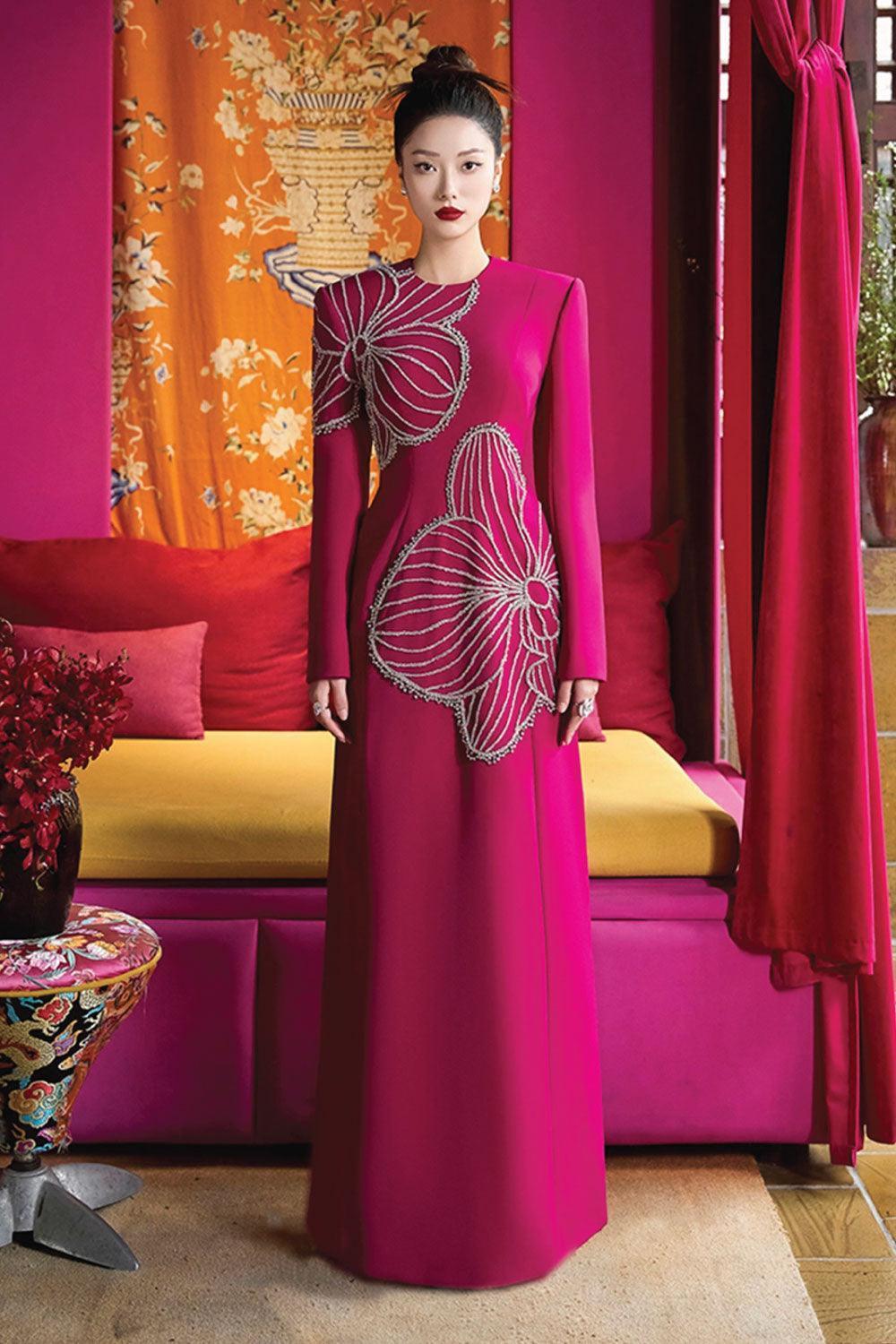 Shimmer A-line Round Neck Velvet Satin Maxi Dress - MEAN BLVD