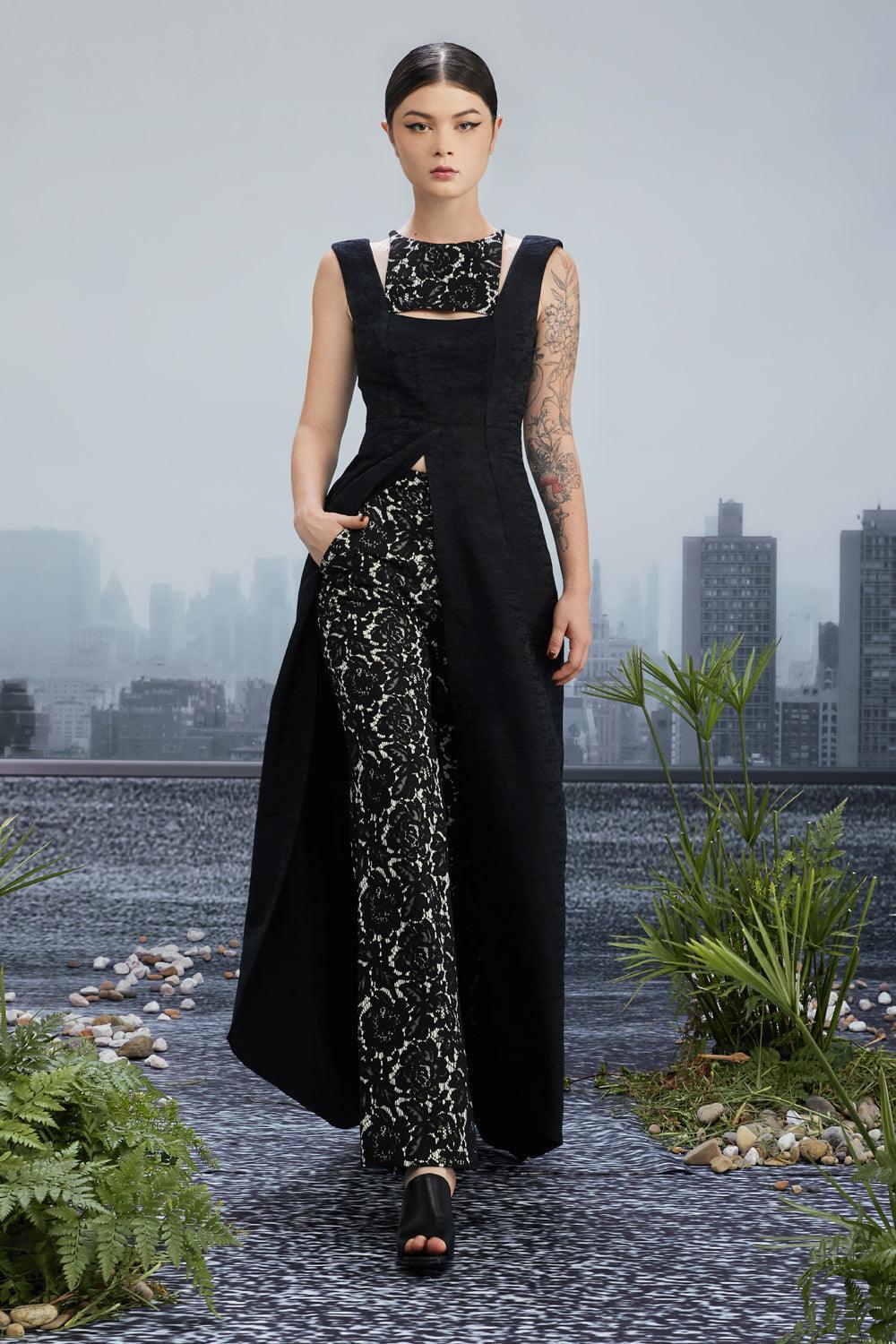 Shockwave Slit Sleeveless Brocade Long Length Top - MEAN BLVD