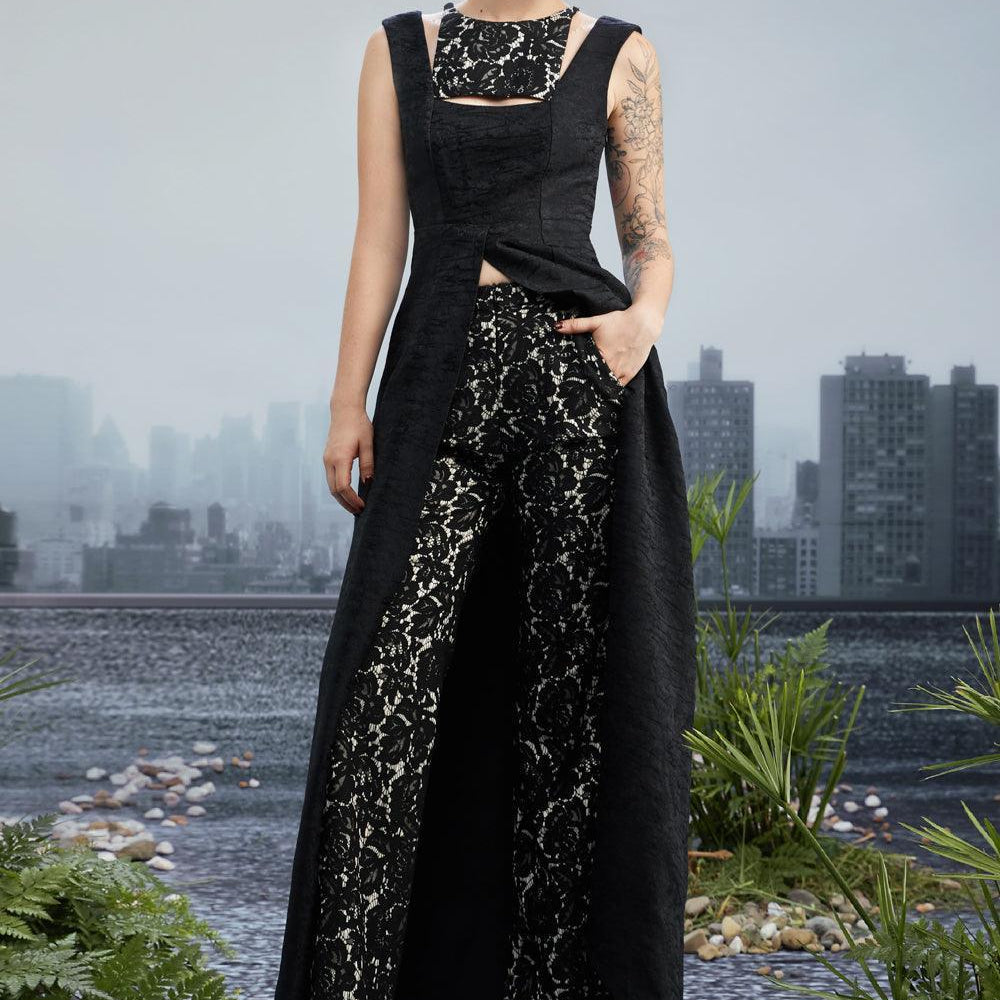 Shockwave Slit Sleeveless Brocade Long Length Top - MEAN BLVD