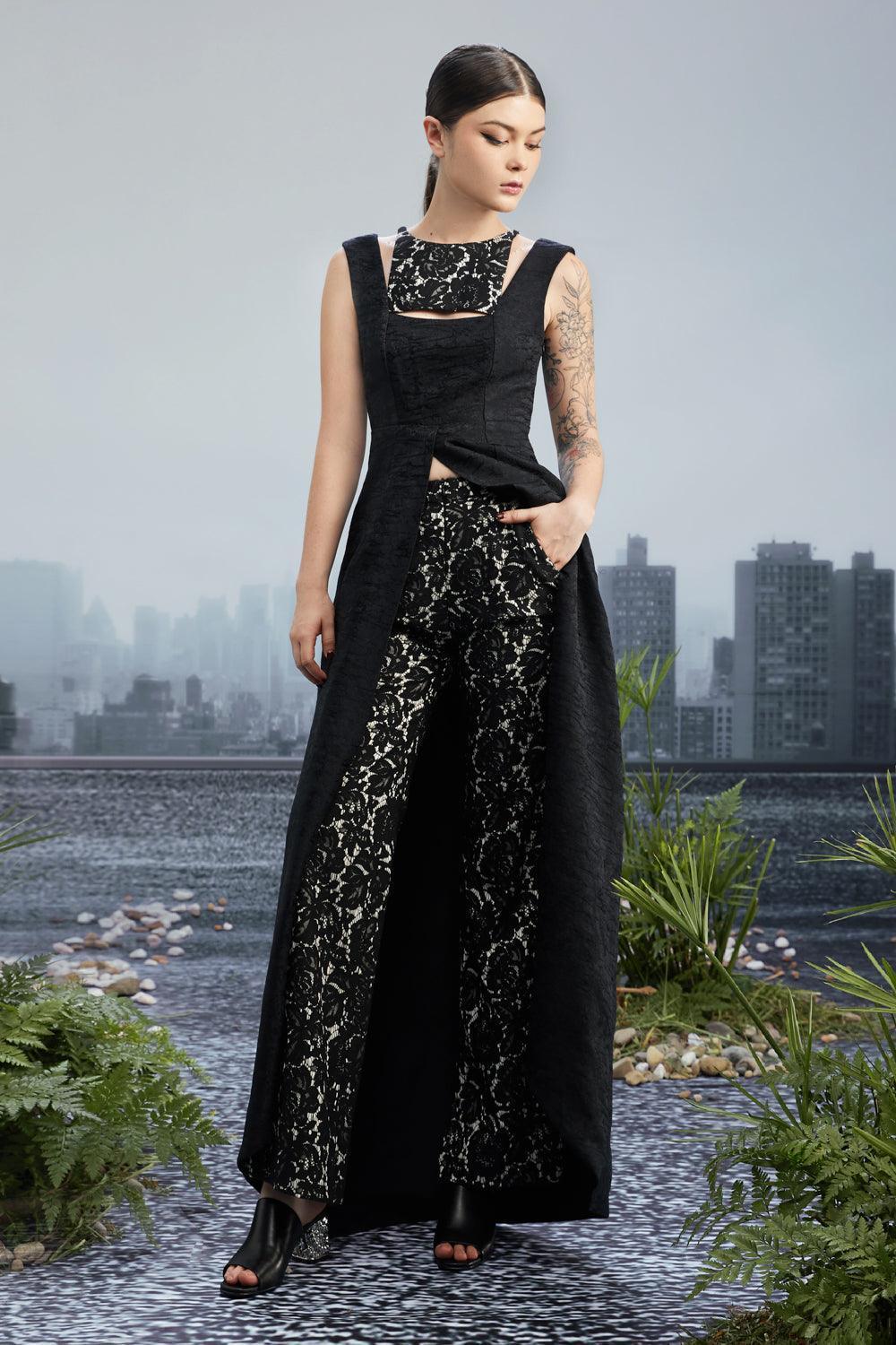 Shockwave Slit Sleeveless Brocade Long Length Top - MEAN BLVD