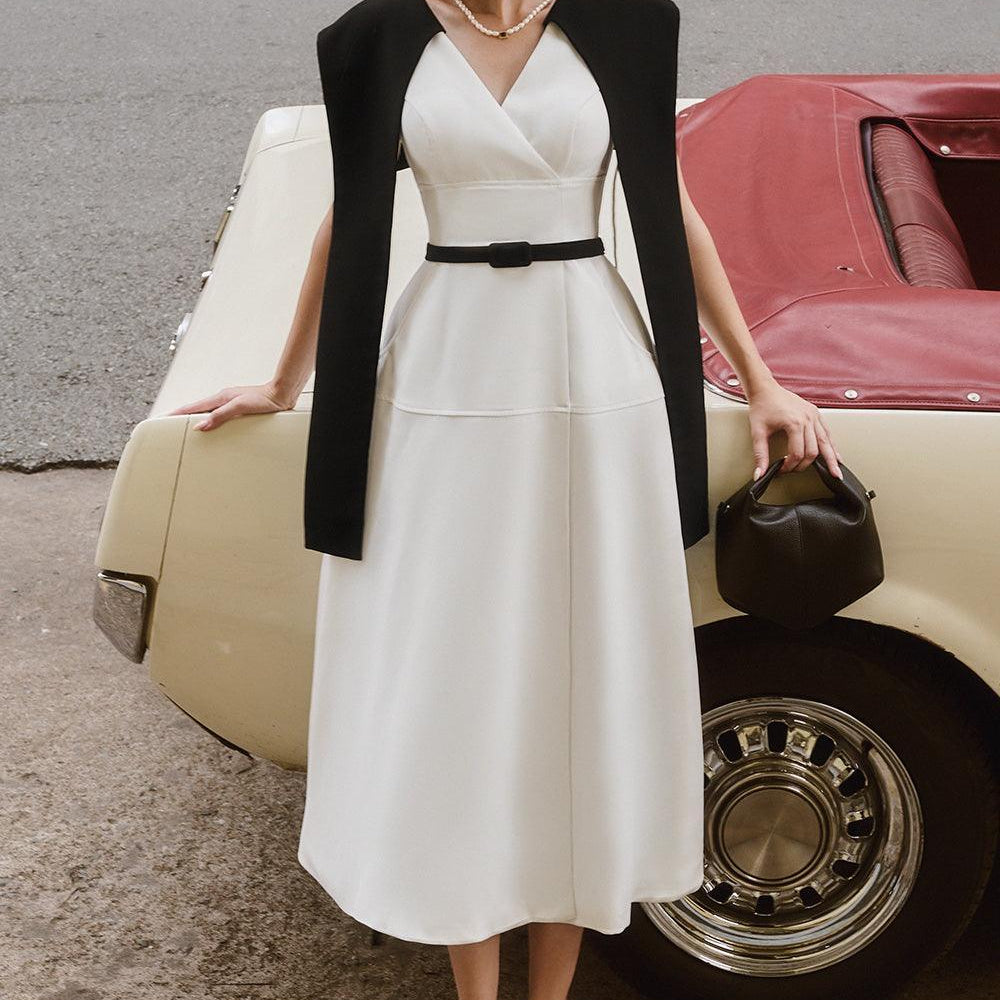 Sia A-line Cape Shoulder Spandex Homespun Midi Dress - MEAN BLVD