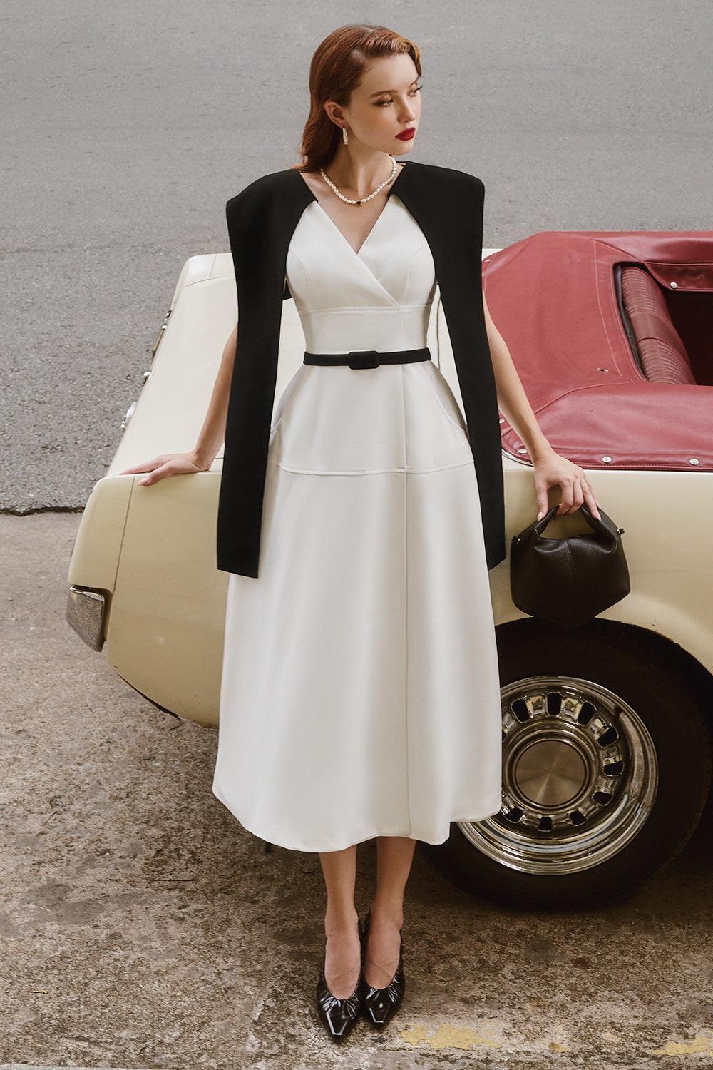 Sia A-line Cape Shoulder Spandex Homespun Midi Dress - MEAN BLVD