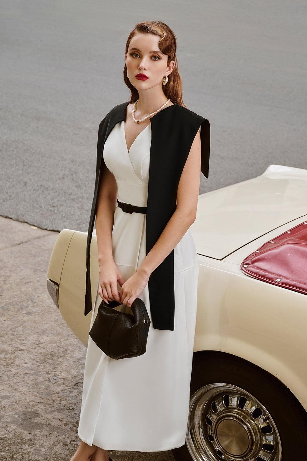 Sia A-line Cape Shoulder Spandex Homespun Midi Dress - MEAN BLVD