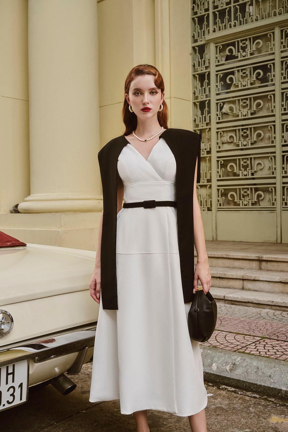 Sia A-line Cape Shoulder Spandex Homespun Midi Dress - MEAN BLVD