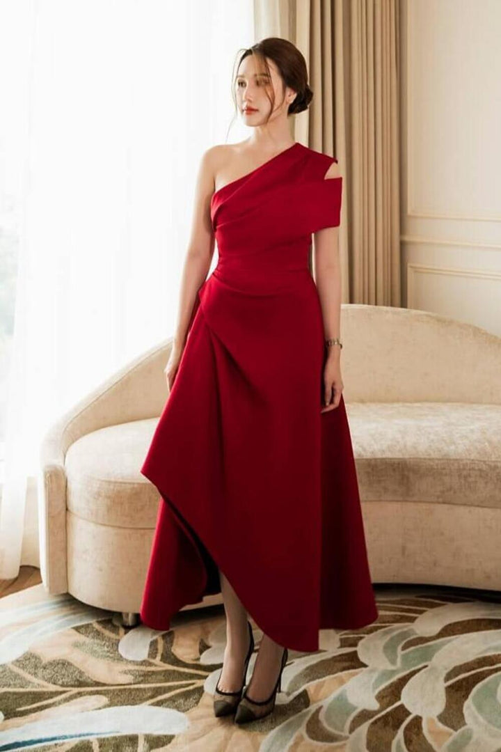 Silvie Asymmetric One Shoulder Tweed Midi Dress - MEAN BLVD