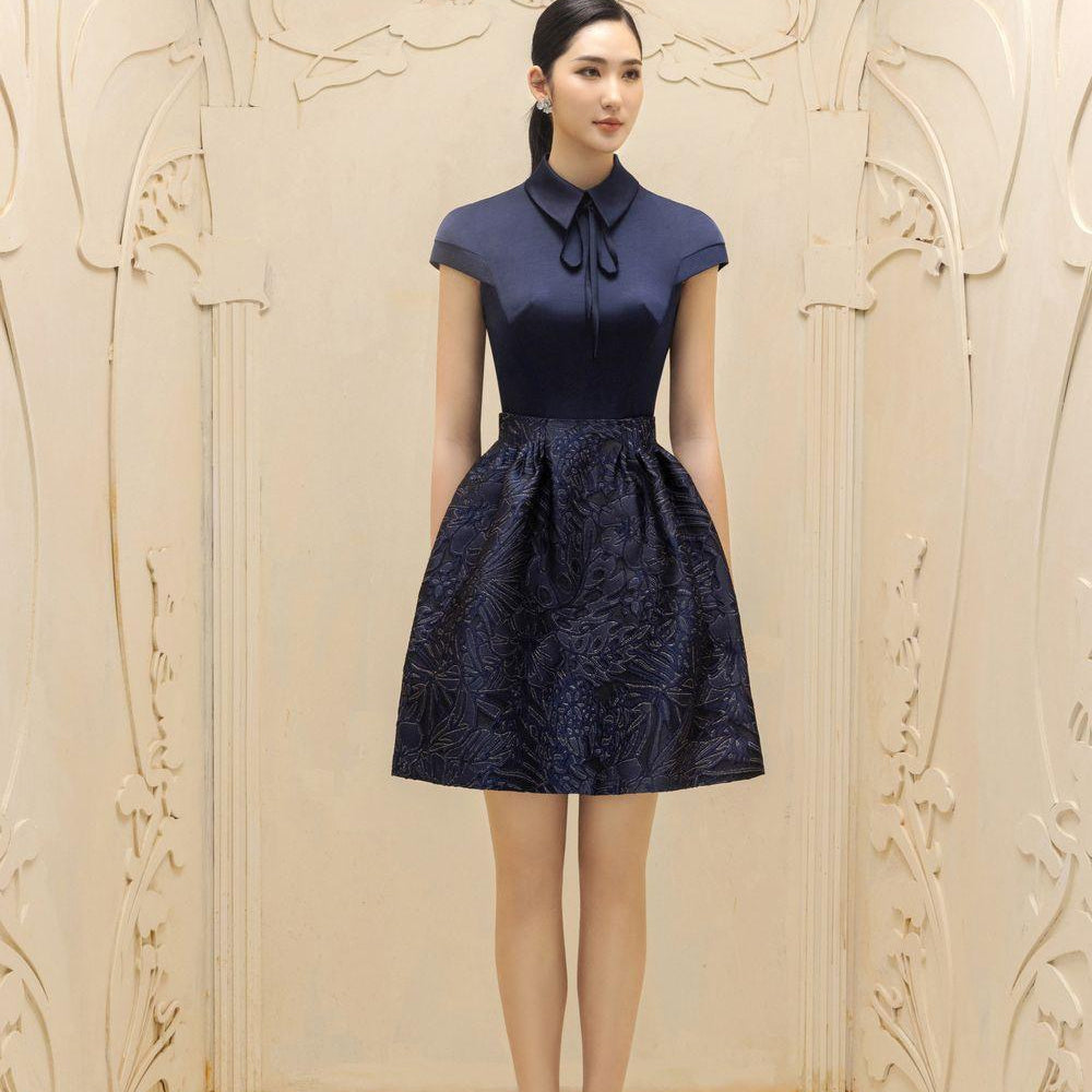 Simone A-line Collared Neck Taffeta Silk Mini Dress - MEAN BLVD