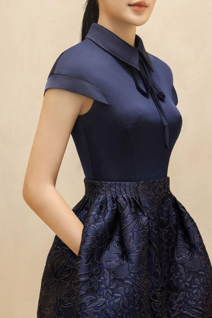 Simone A-line Collared Neck Taffeta Silk Mini Dress - MEAN BLVD