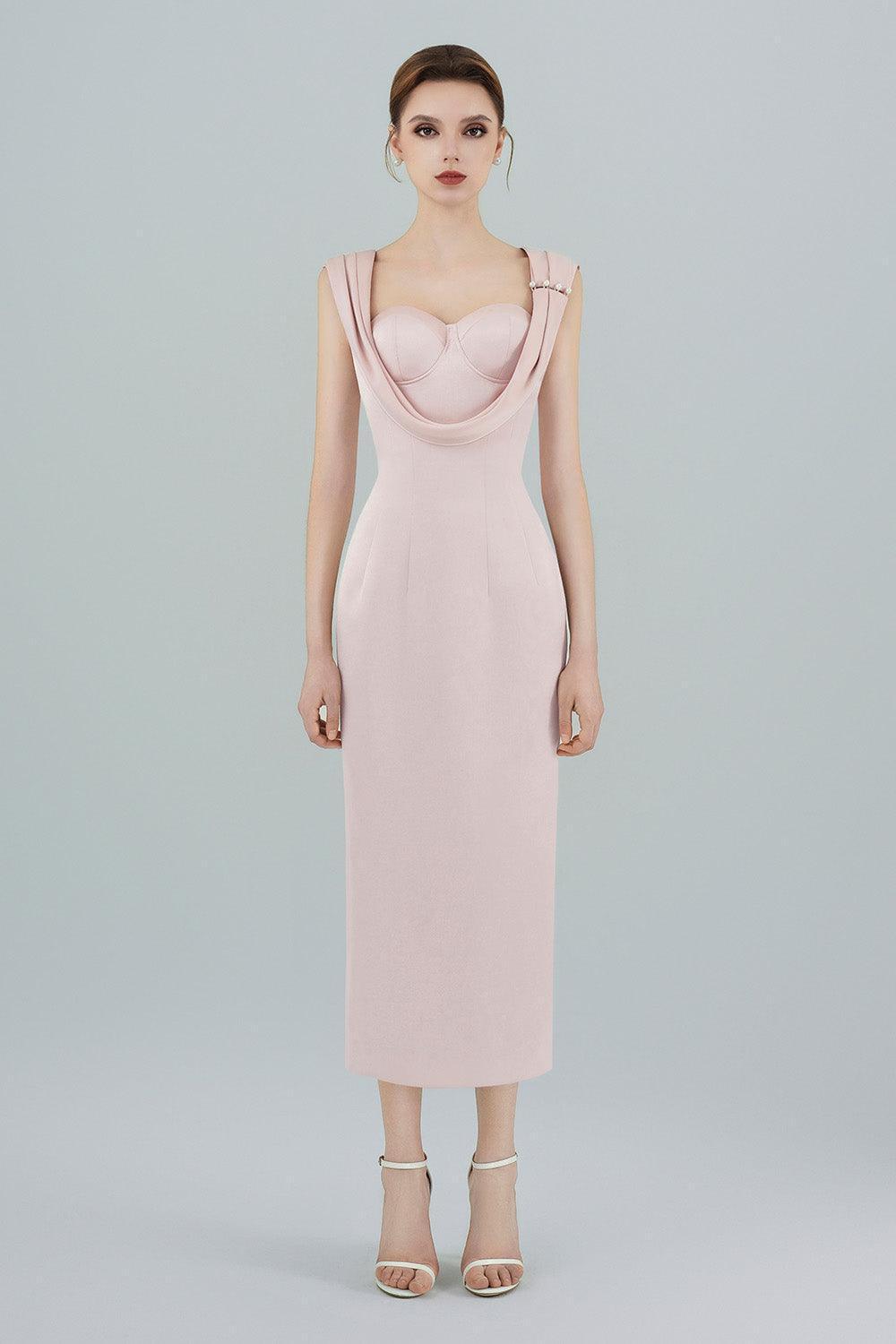 Sirena Sheath Semi-Heart Neck Polycotton Midi Dress - MEAN BLVD