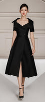 Sky Fit and Flare Queen Anne Neck Taffeta Midi Dress - MEAN BLVD