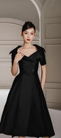 Sky Fit and Flare Queen Anne Neck Taffeta Midi Dress - MEAN BLVD