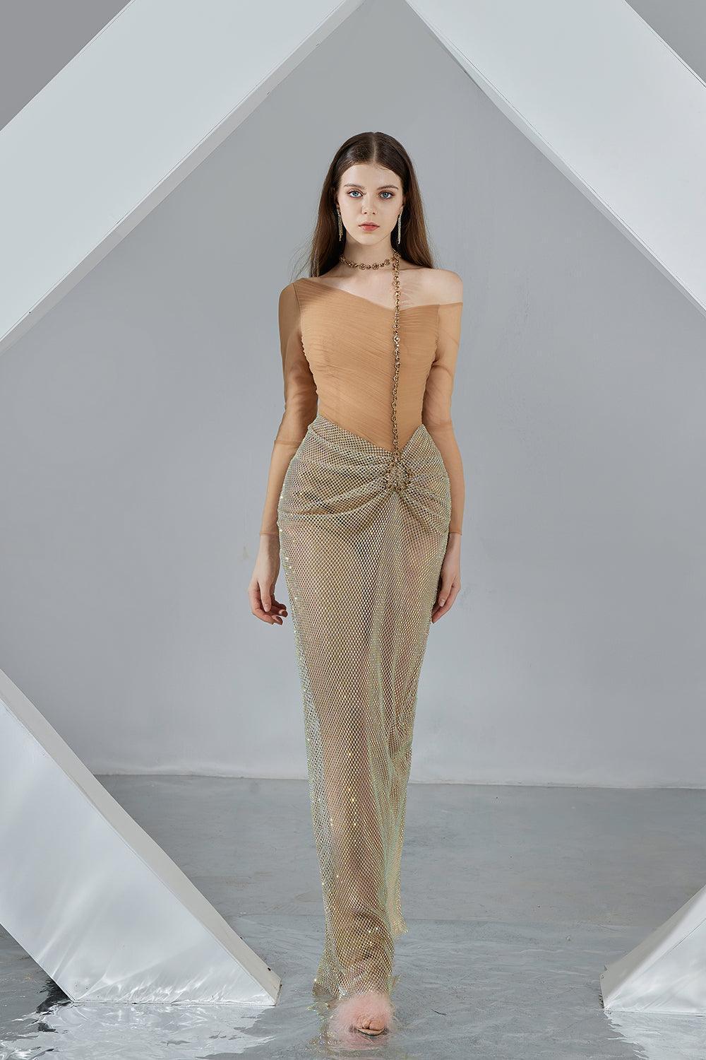 Women's Skyla Bodycon Long Sleeved Organza Maxi Dress S/M/L/Xl Caramel Brown Mean Blvd M / Caramel Brown Women's Skyla Bodycon Long Sleeved Organza Maxi Dress S/M/L/Xl Caramel Brown Mean Blvd M / Caramel Brown