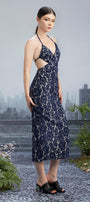 Skyrim Halter Back Slit Embroidered Cotton Calf Length Dress - MEAN BLVD