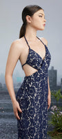 Skyrim Halter Back Slit Embroidered Cotton Calf Length Dress - MEAN BLVD