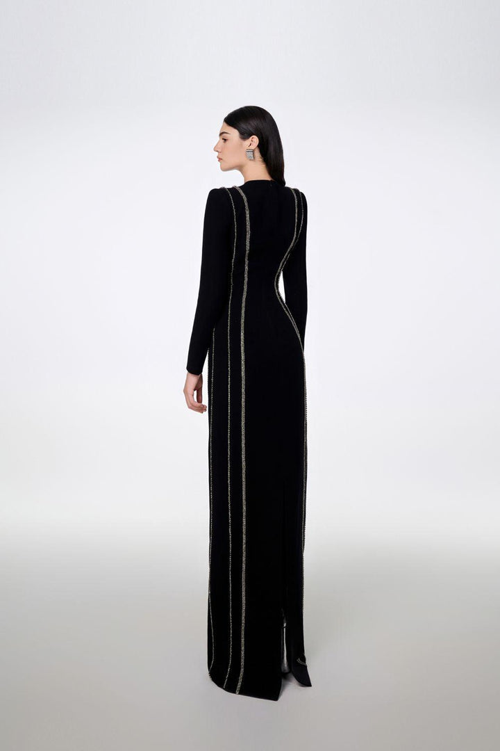 Sloane Bodycon Long Sleeved Crepe Floor Length Dress - MEAN BLVD