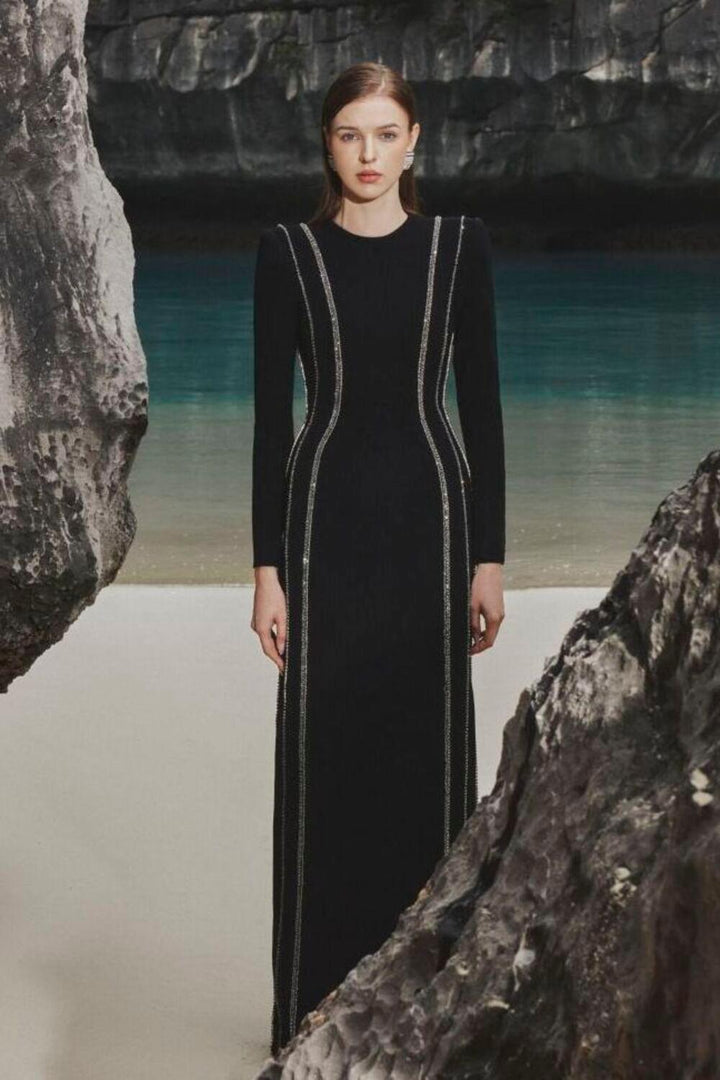 Sloane Bodycon Long Sleeved Crepe Floor Length Dress - MEAN BLVD