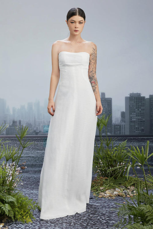 Snow Crash Strapless Semi-Heart Neck Silk Polyester Floor Length Dress - MEAN BLVD