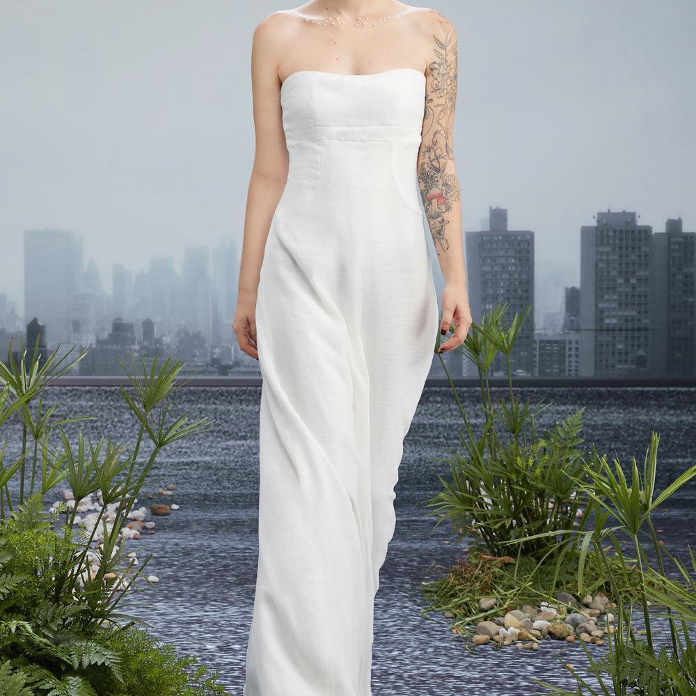 Snow Crash Strapless Semi-Heart Neck Silk Polyester Floor Length Dress - MEAN BLVD
