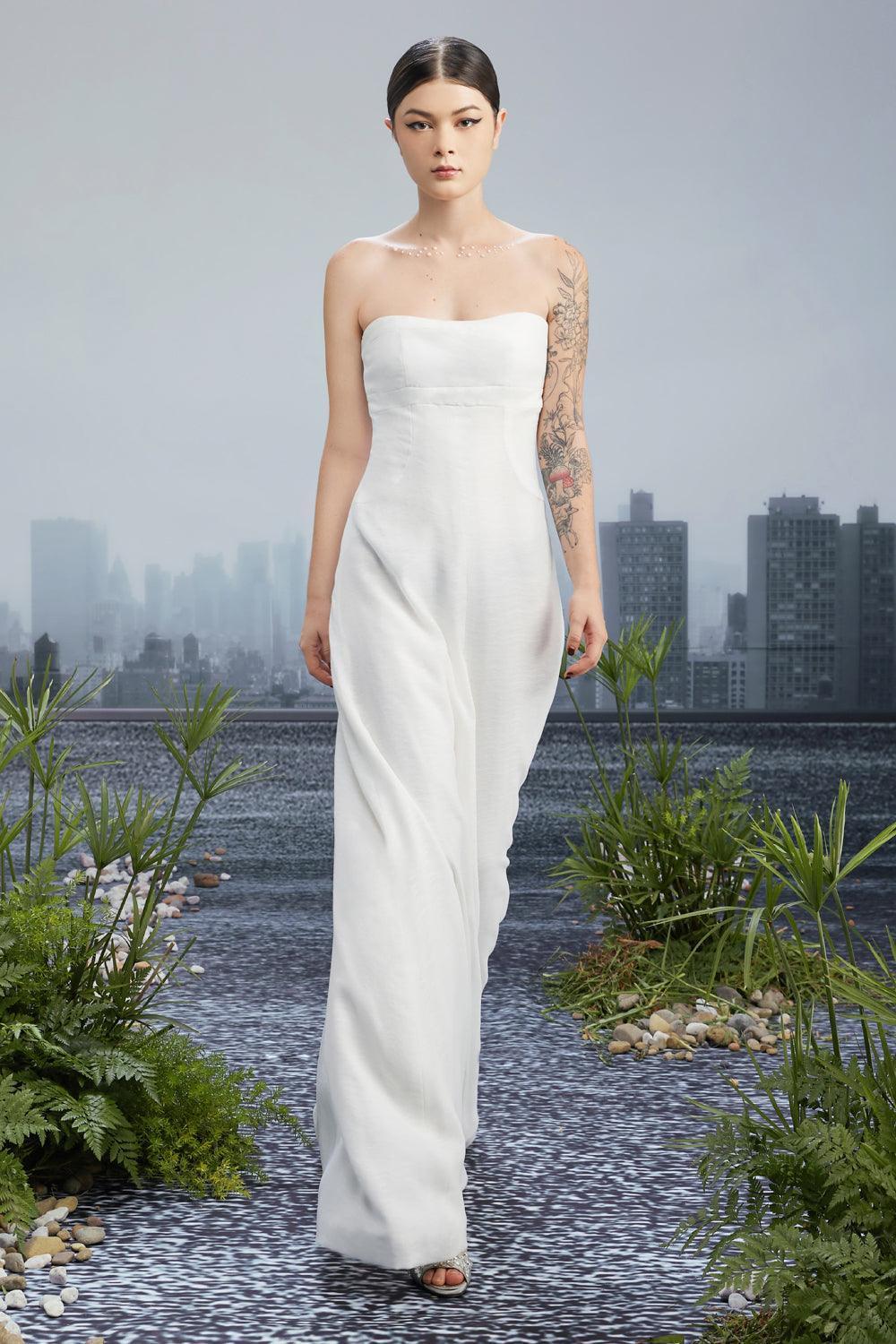Snow Crash Strapless Semi-Heart Neck Silk Polyester Floor Length Dress - MEAN BLVD