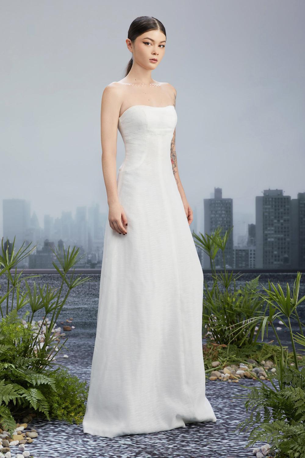 Snow Crash Strapless Semi-Heart Neck Silk Polyester Floor Length Dress - MEAN BLVD